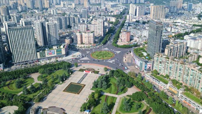 乐山地标新广场航拍郭沫若雕像环岛四川