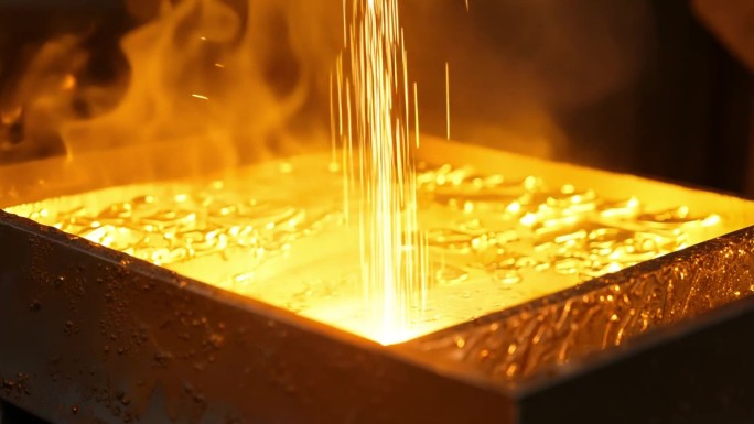 黄金熔炼冶炼铸造 金条 金砖 黄金 金子