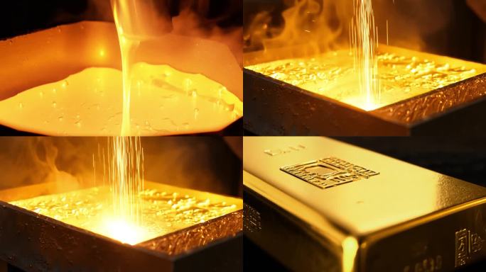 黄金熔炼冶炼铸造 金条 金砖 黄金 金子