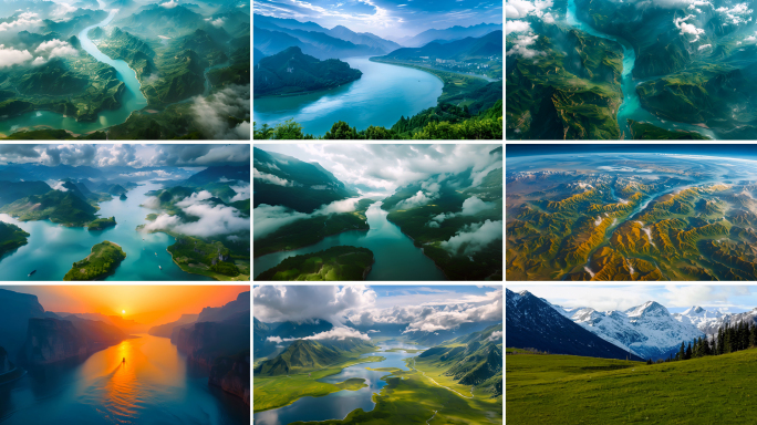 航拍中国风景河流祖国大地