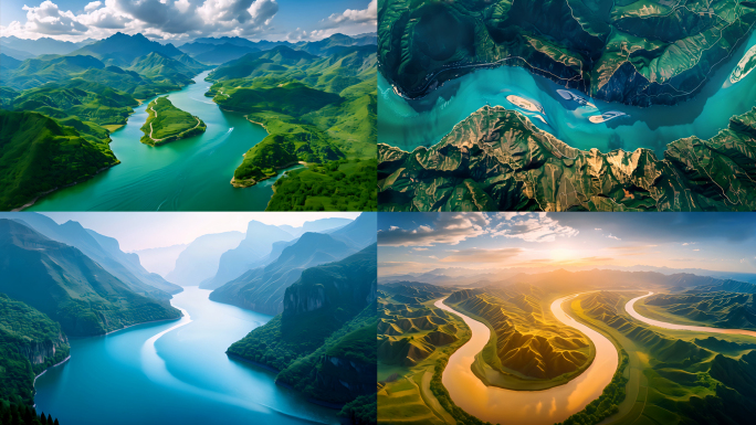 航拍中国风景河流祖国大地