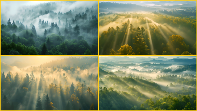 森林绿植治大自然云雾缭绕阳光穿过树叶