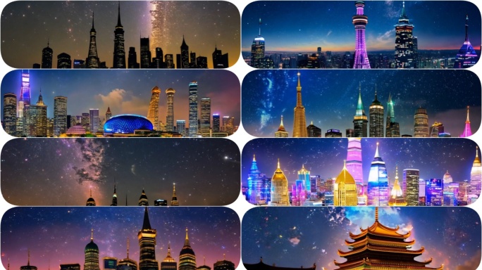 原创4K 城市夜景城市星空夜景霓虹夜景