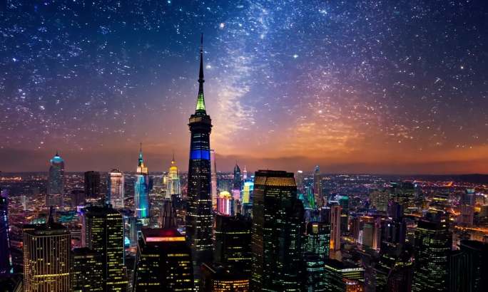 原创4K 城市夜景城市星空夜景霓虹夜景