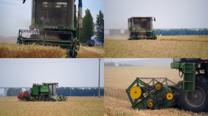 收割机小麦收割丰收麦秸秆回收农田航拍