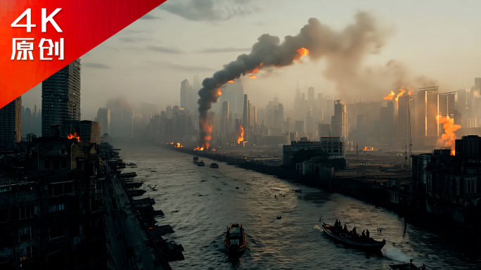 末日废墟城市影视剧灾难城市场景背景素材