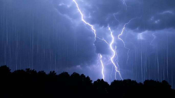 傍晚雷雨阴天下雨打闪
