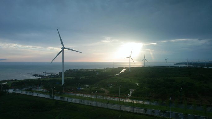 电厂 风车 风力发电 风电 日出 早晨