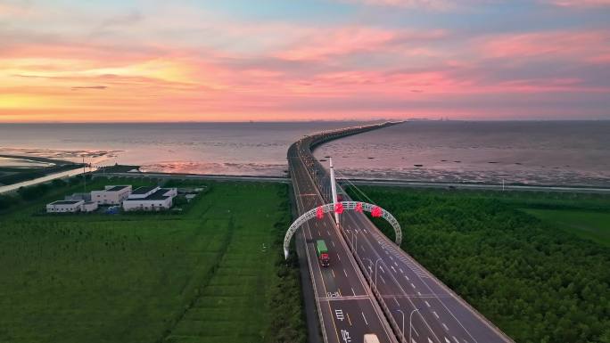 东海大桥 日出 上海建设 临港 跨海大桥