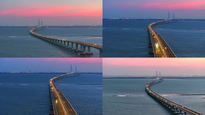【4K】航拍上海长兴岛崇明跨海大桥夜景