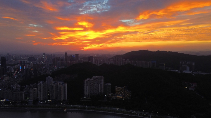 航拍珠海火烧云