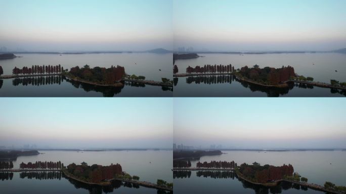 航拍武汉旅游5A级东湖绿道景区自然湖景