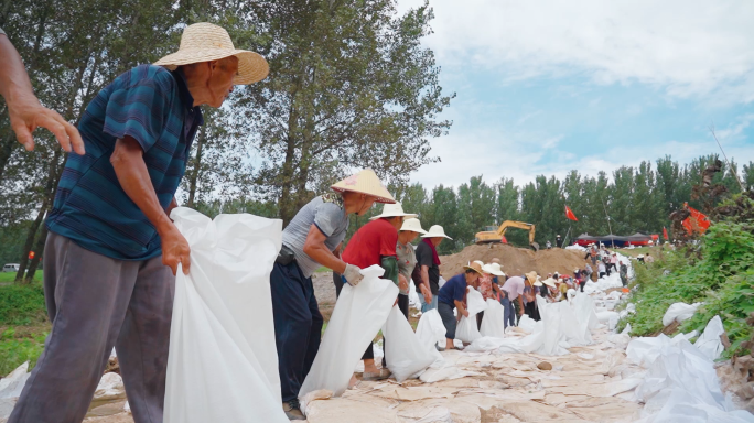 【原创】村民抗洪堤坝筑坝抢险救灾防汛