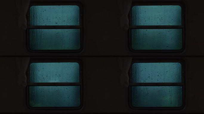 火车车窗 车窗下雨 绿皮火车