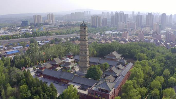 4K航拍山西晋城迎宾街笔锋禅寺笔锋寺