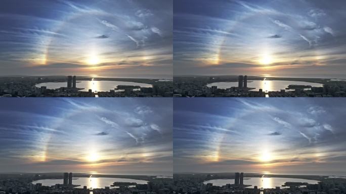 浦东临港滴水湖日出霞光彩虹