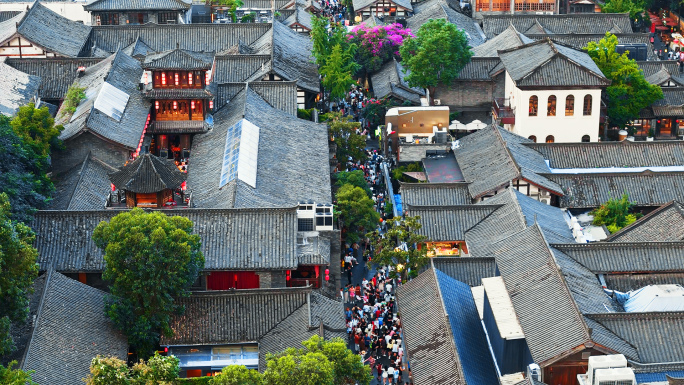 成都宽窄巷子景区人文风景航拍