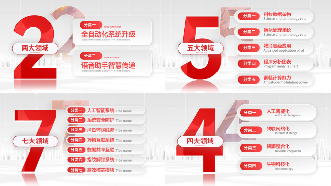 简洁红色党政分类数据文字展示