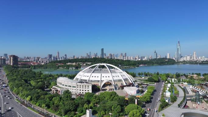 南京玄武湖公园太阳宫剧场航拍