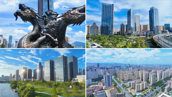 大气赣州城市航拍标志性建筑经济发展