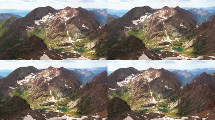 阳光峰温敦峰双湖径景尤洛斯山北科罗拉多芝加哥盆地早晨晴朗蓝天多云遮荫春天夏天十四七月针圣胡安落基山脉