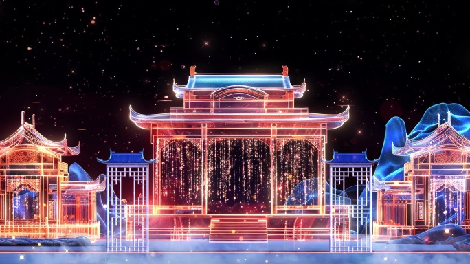 全息线框宫殿投影背景