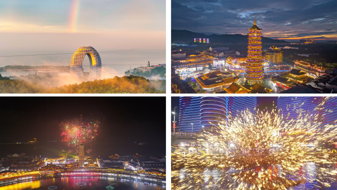 湖州南太湖龙之梦乐园月亮广场航拍延时