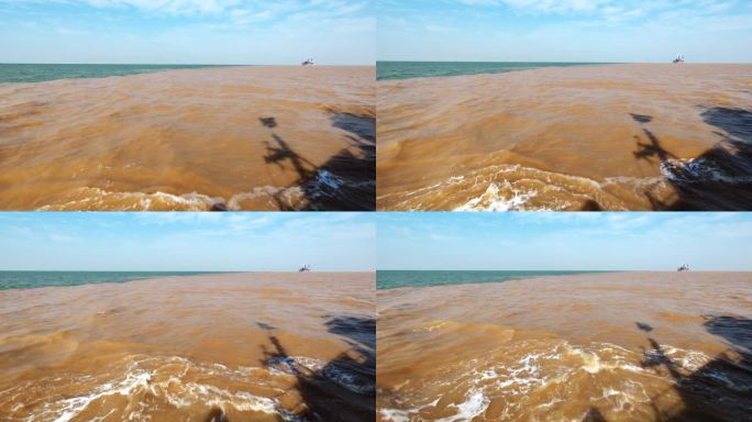 黄河入海口 蓝黄相间 海上奇观
