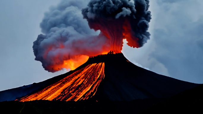 航拍火山爆发岩浆流淌