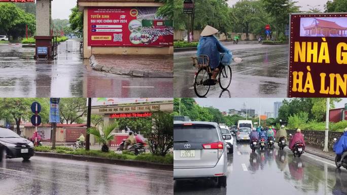 越南街道风景 汽车车辆车流雨季摩托车车流