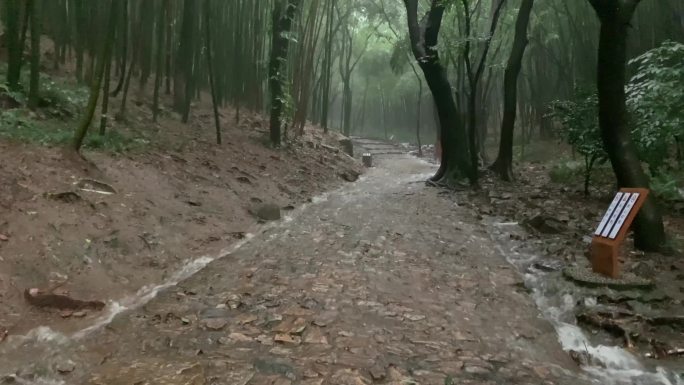 苏州穹窿山暴雨溪流成瀑布