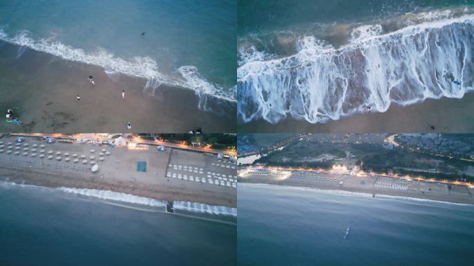 海浪沙滩海浪拍打沙滩航拍旅拍潮汐