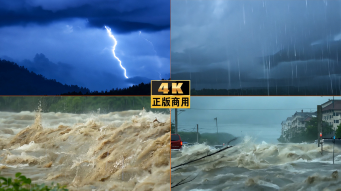 台风狂风暴雨电闪雷鸣山洪爆发洪水自然灾害
