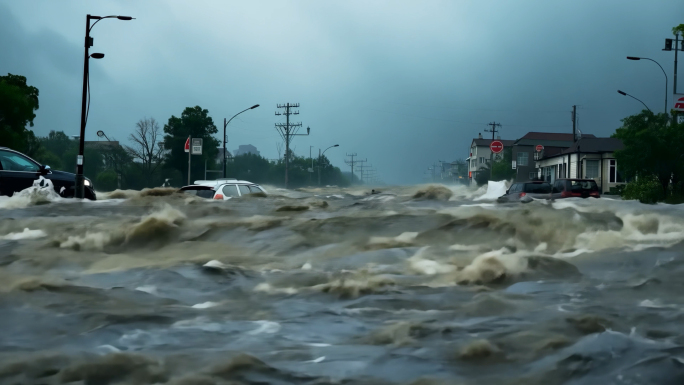 台风狂风暴雨电闪雷鸣山洪爆发洪水自然灾害