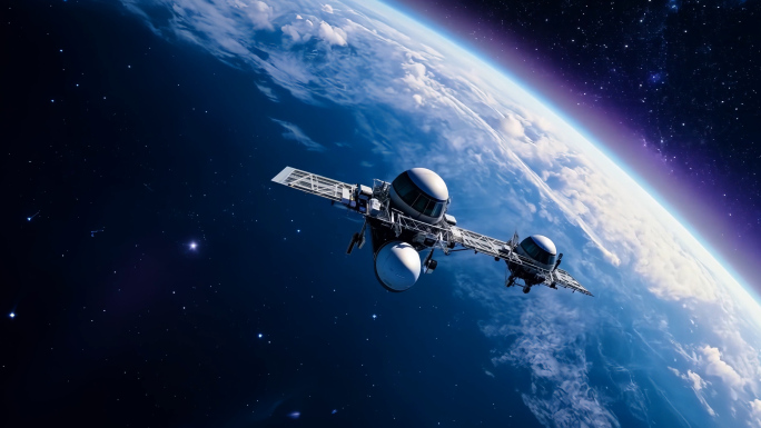 宇宙太空中宇航员登上月球望远地球