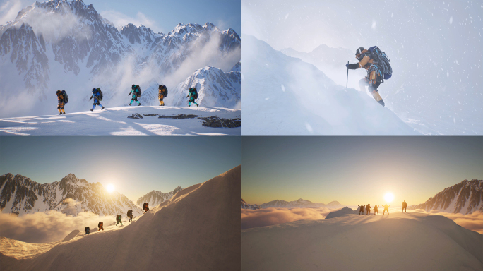 团队企业励志攀登雪山登上顶峰