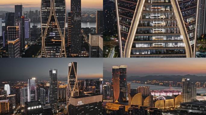 杭州城市地标钱江世纪城城市夜景黑金色调