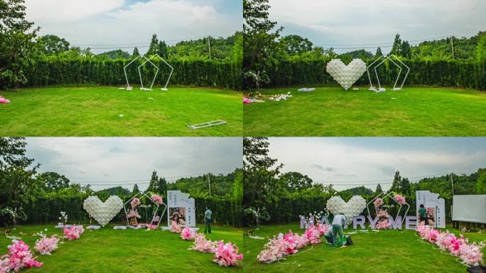 户外浪漫婚礼求婚场景搭建延时
