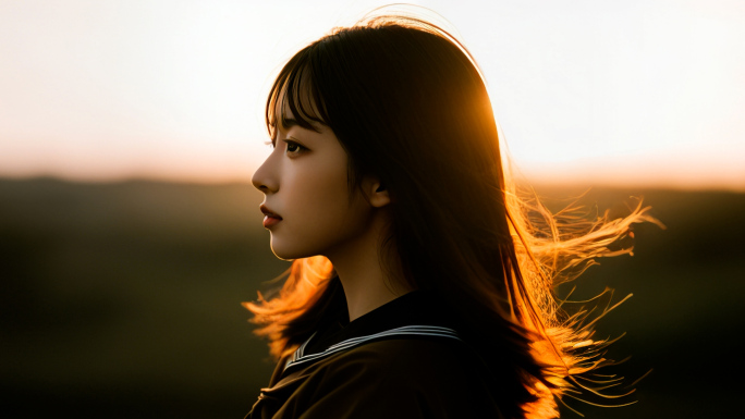 女生孤独沉思剪影 情绪风 蓝调时刻