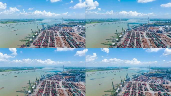 东莞港蓝天白云航拍延时