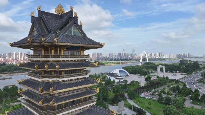 临沂城市宣传片航拍 好天气 云朵书圣阁