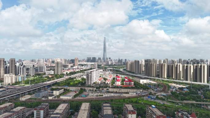 天津滨海新区周大福金融中心航拍定向延时