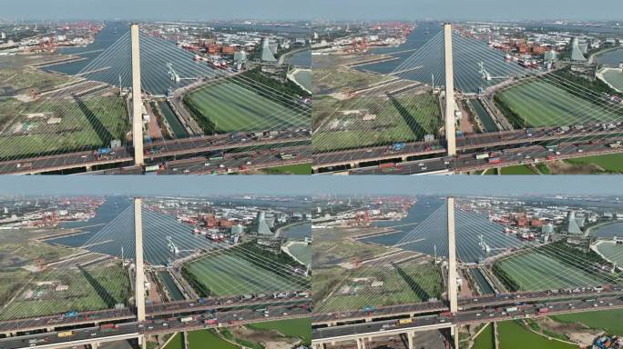 航拍天津海河大桥 天津港