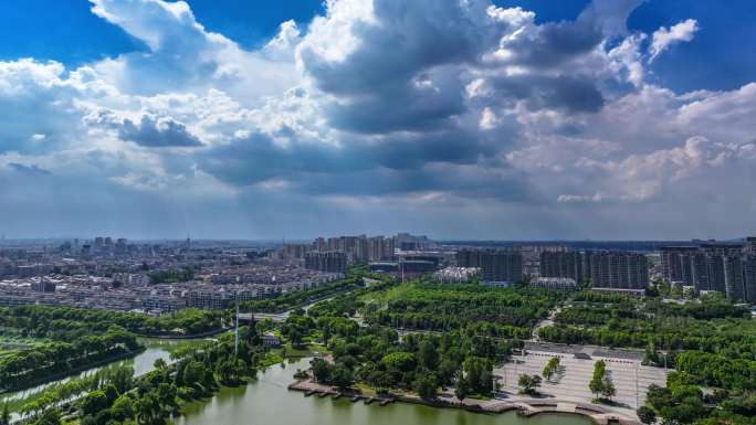仪征东区航拍延时素材成品蓝天白云地标建筑
