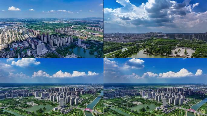 仪征东区航拍延时素材成品蓝天白云地标建筑