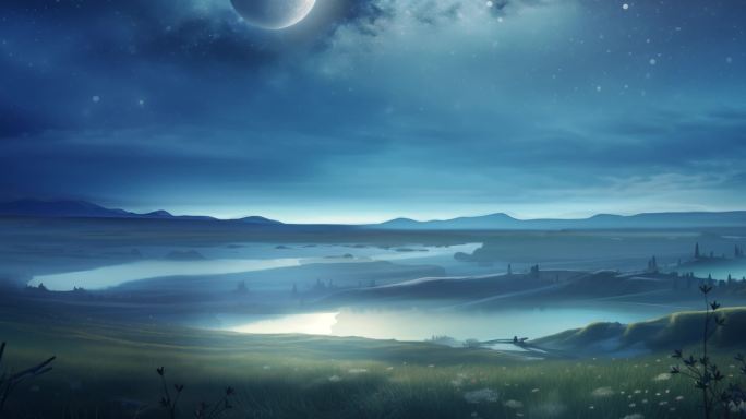 草原夜晚日出