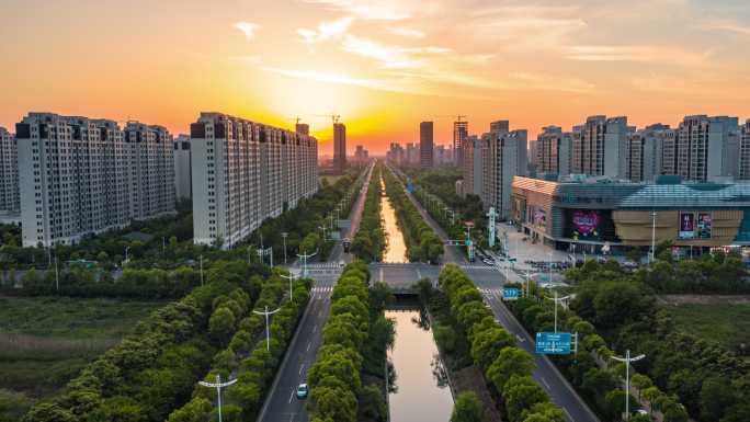 启东吾悦日转夜航拍延时