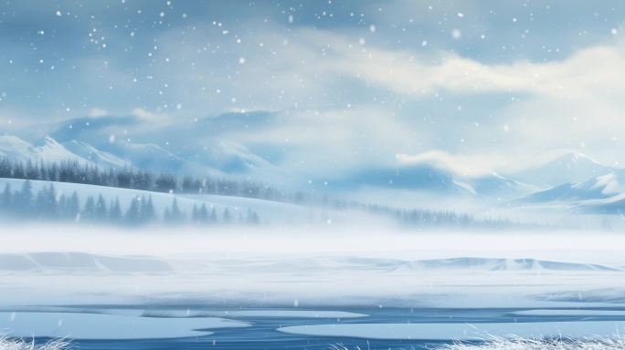 冬天雪山下雪花