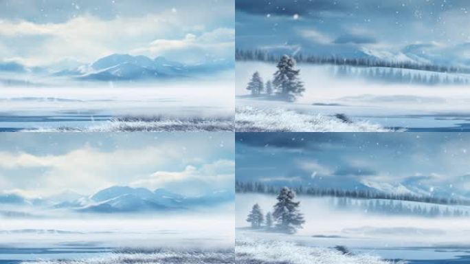 冬天雪山下雪花
