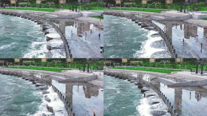 波涛汹涌大连海岸线游客